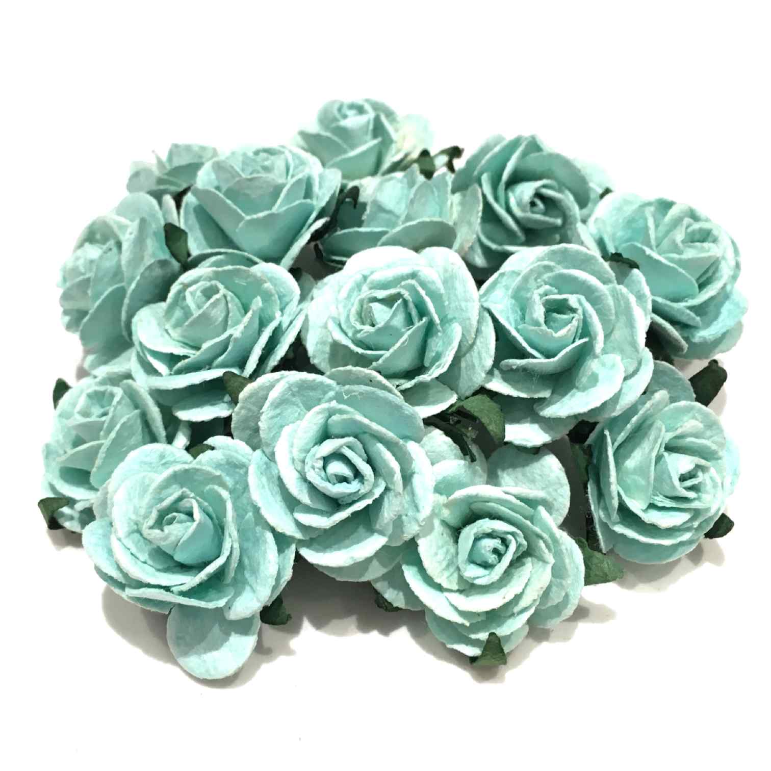 Aqua Blue Open Mulberry Paper Roses Or109 - Sweetlilac