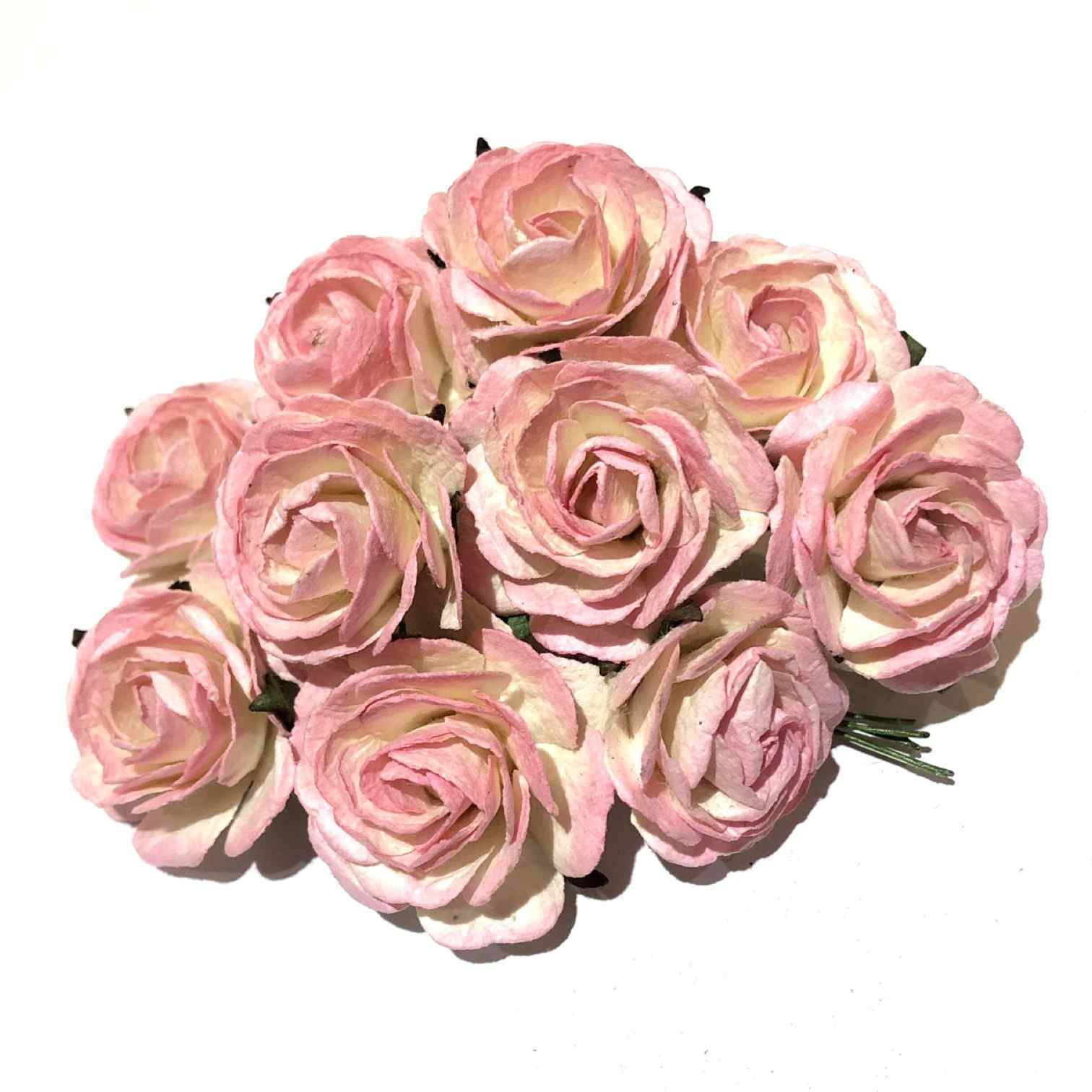 White with pink edge Heritage Mulberry Paper Roses Hr006 - Sweetlilac