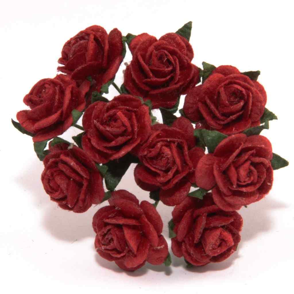 Deep Red Open Mulberry Paper Roses Or117