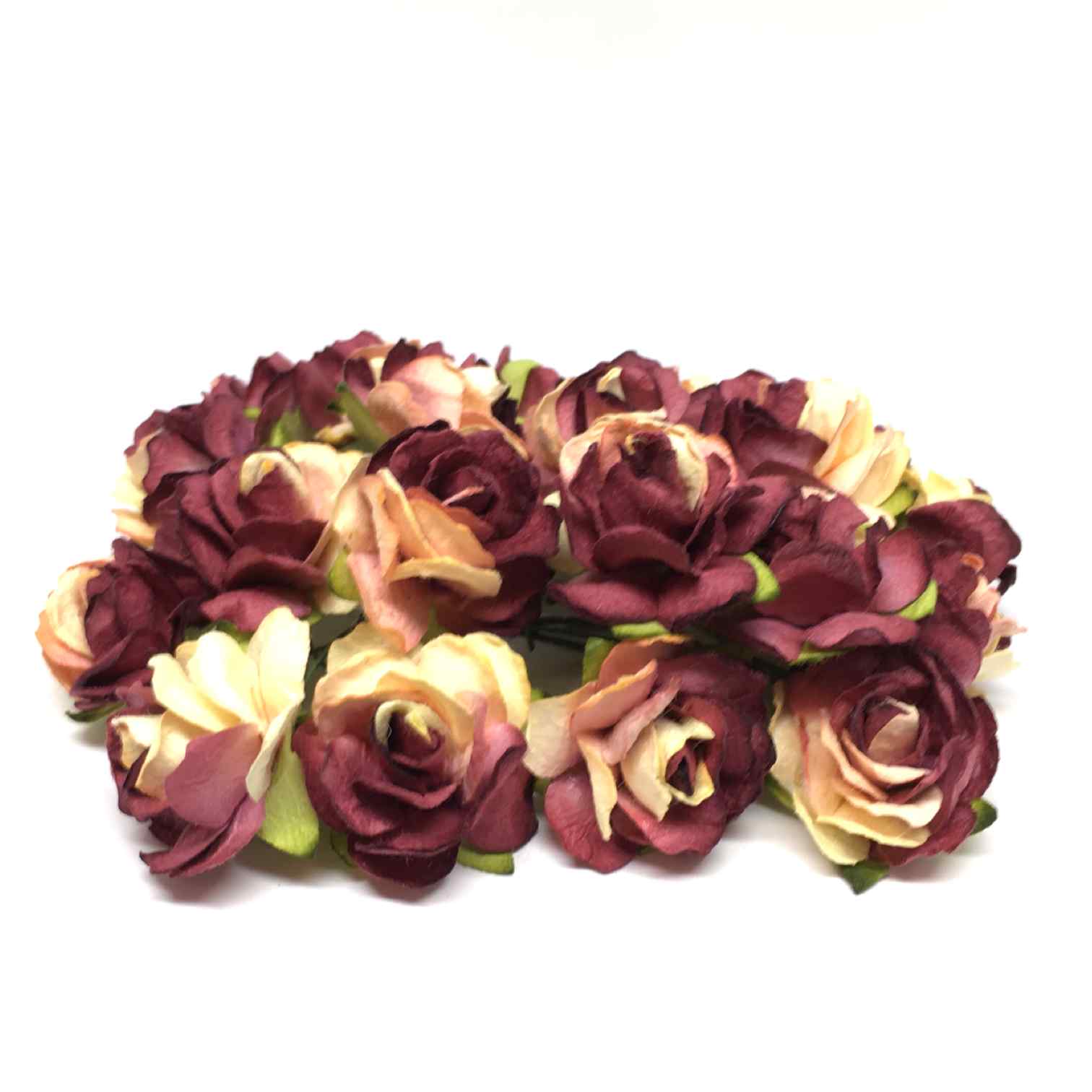 Burgundy And Cream Classic Mulberry Paper Roses Cr042