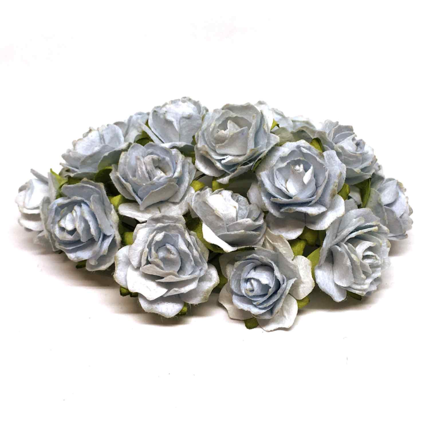 Pale Blue Tattered Mulberry Paper Roses Tr009