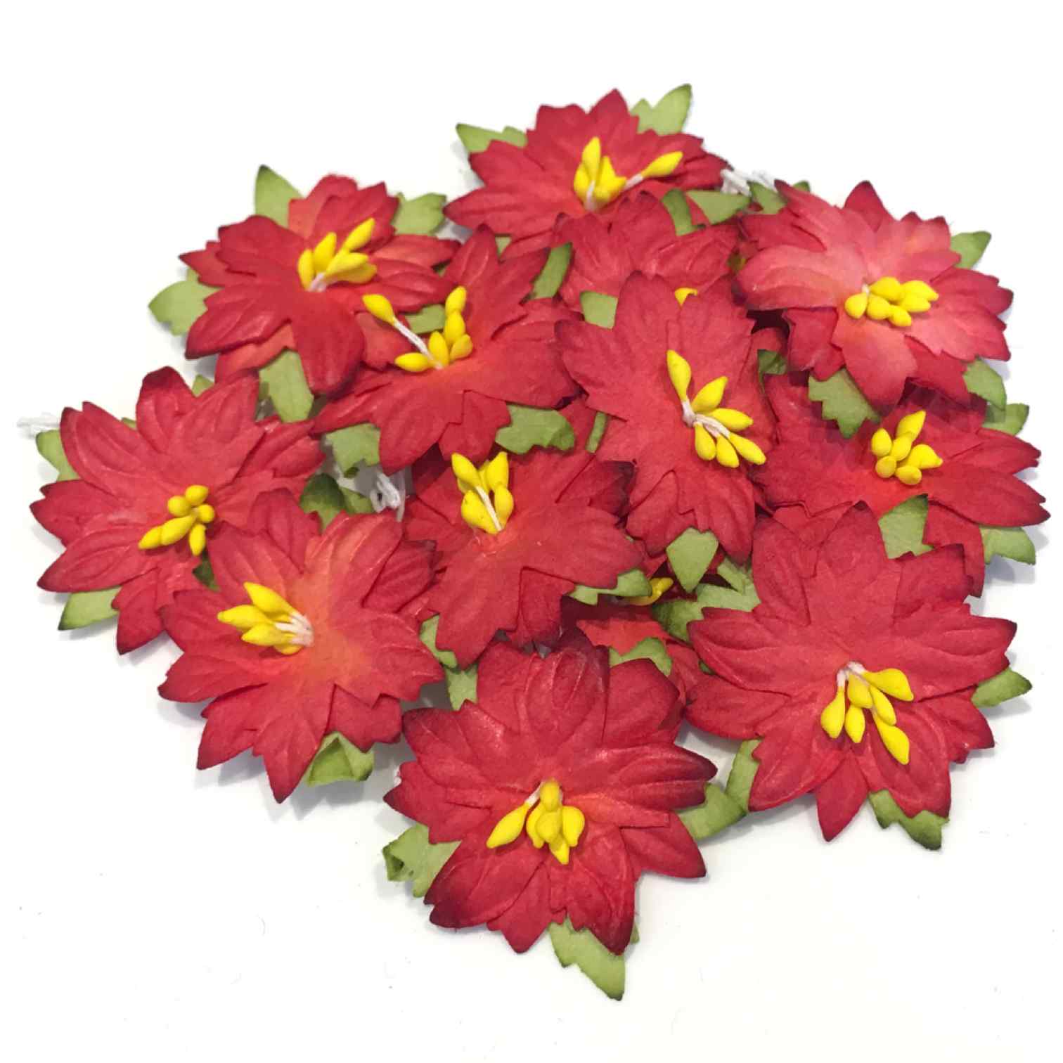 Small Red Mulberry Paper Poinsettias Cb010