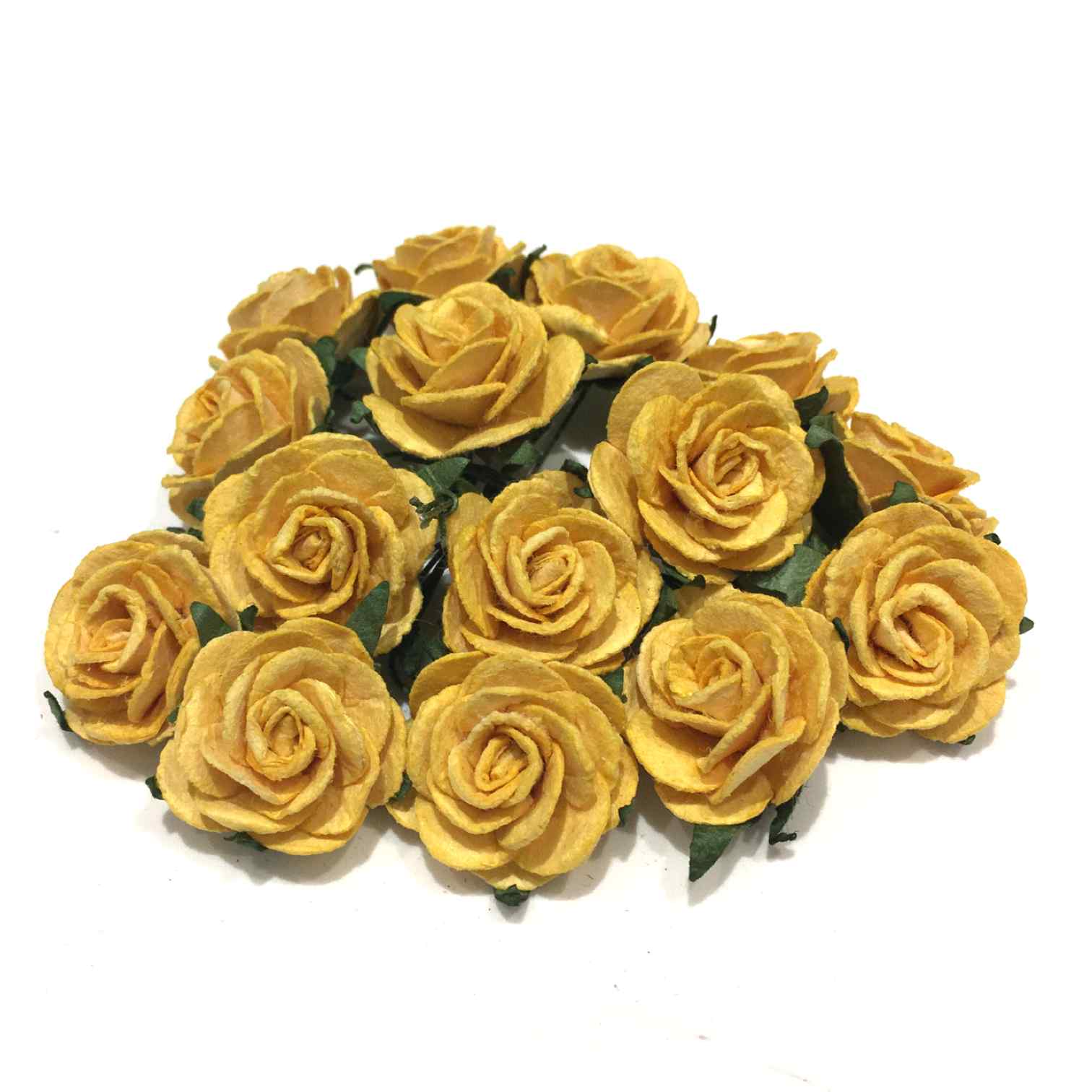 Mustard Yellow Open Mulberry Paper Roses Or004