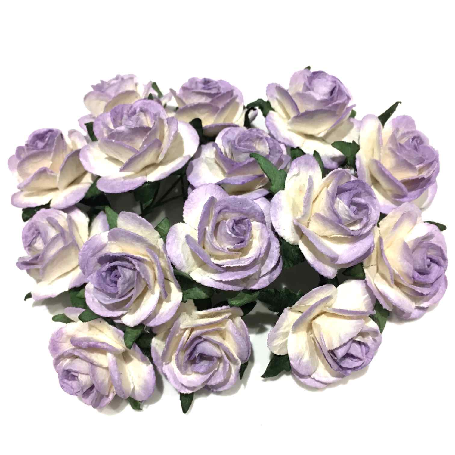 Lavender And White Open Mulberry Paper Roses Or031
