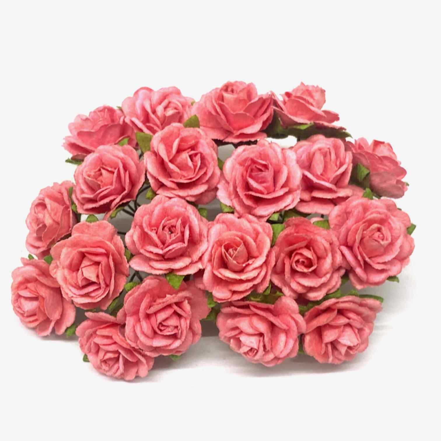 Coral Pink Open Mulberry Paper Roses Or082