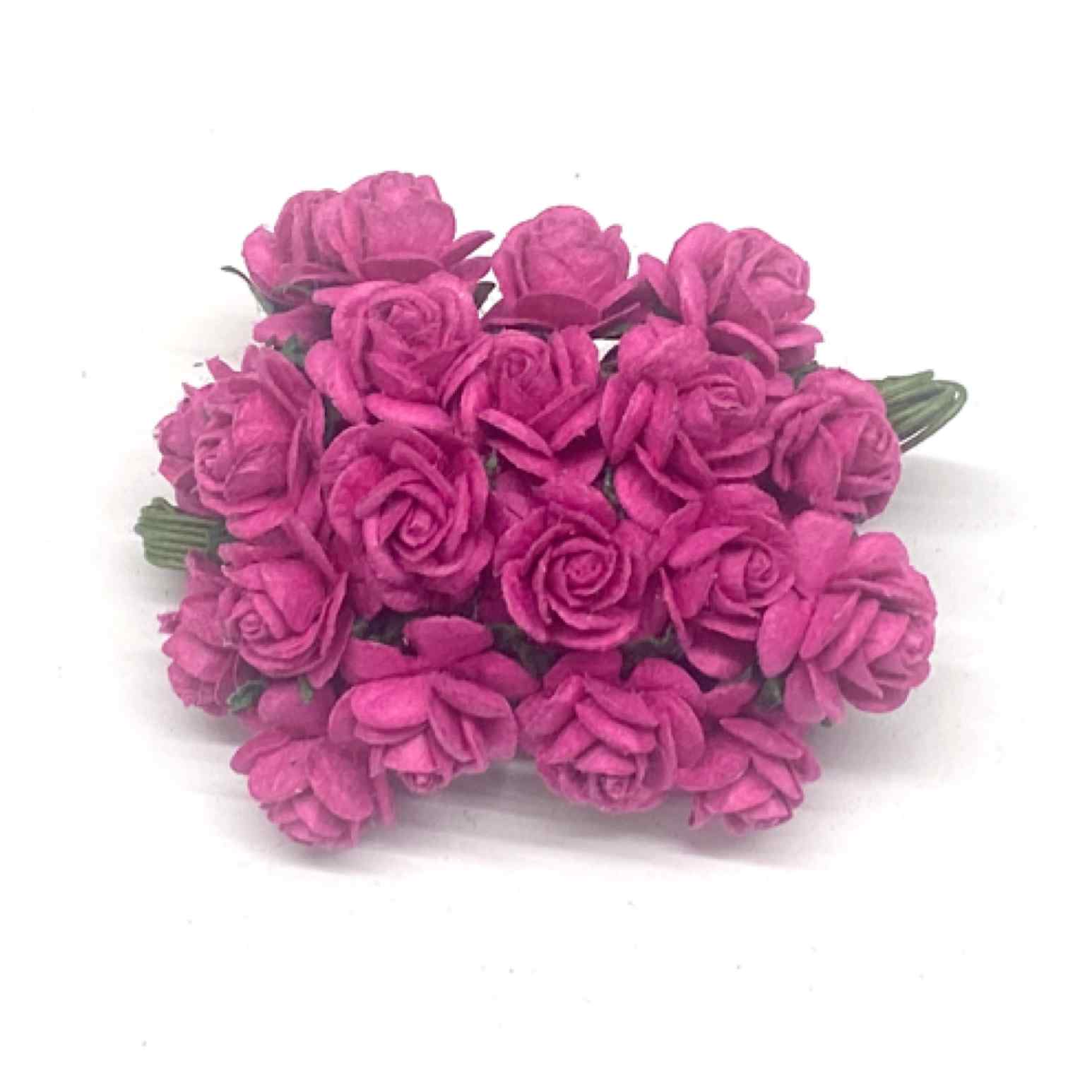 Bright Pink Open Mulberry Paper Roses Or110