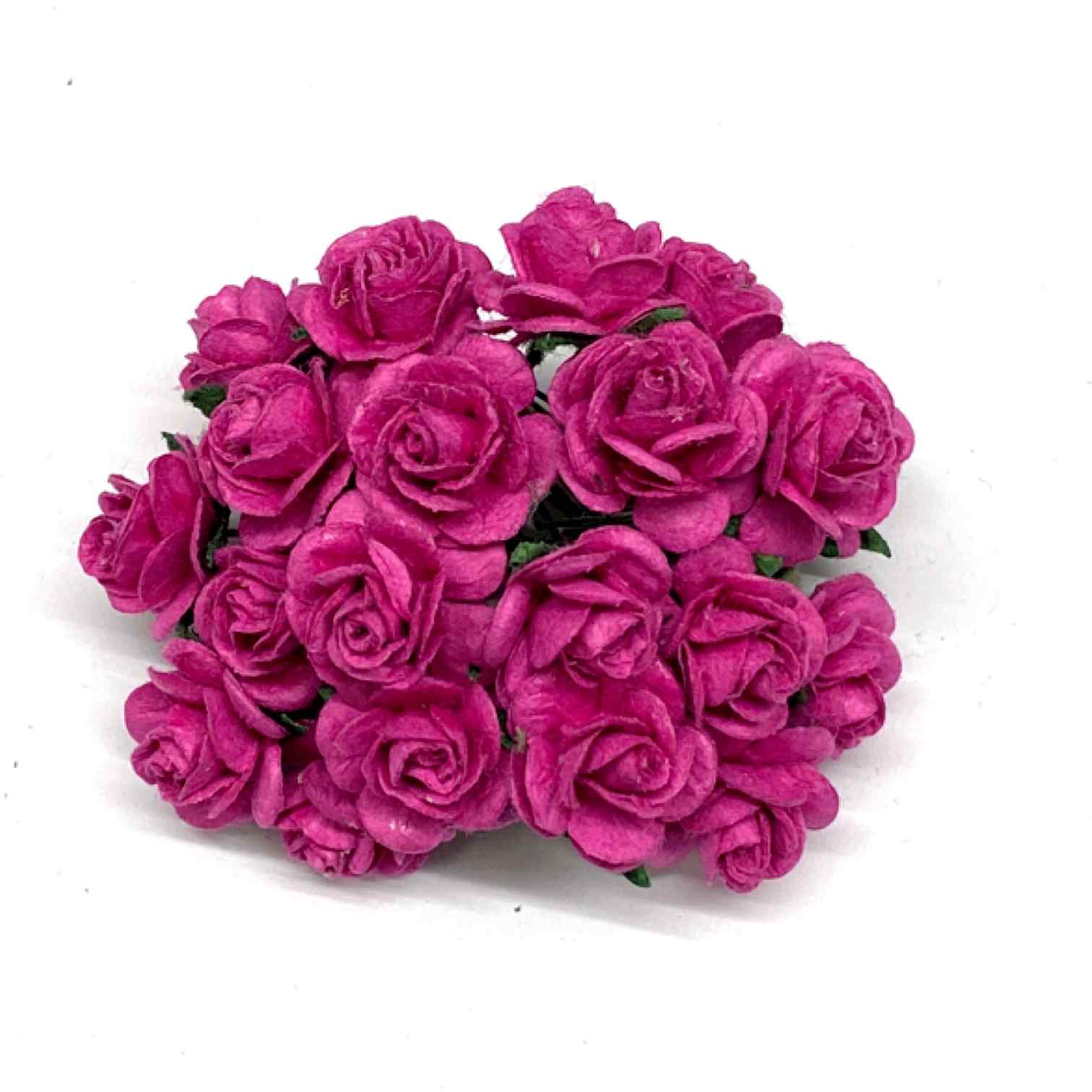 Bright Pink Open Mulberry Paper Roses Or120