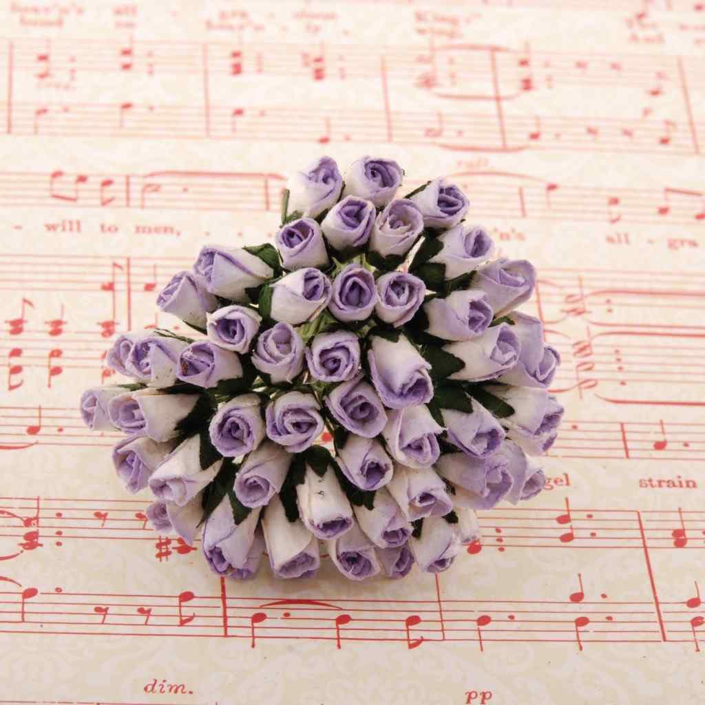 Lavender And White Mulberry Paper Rose Buds Bud004