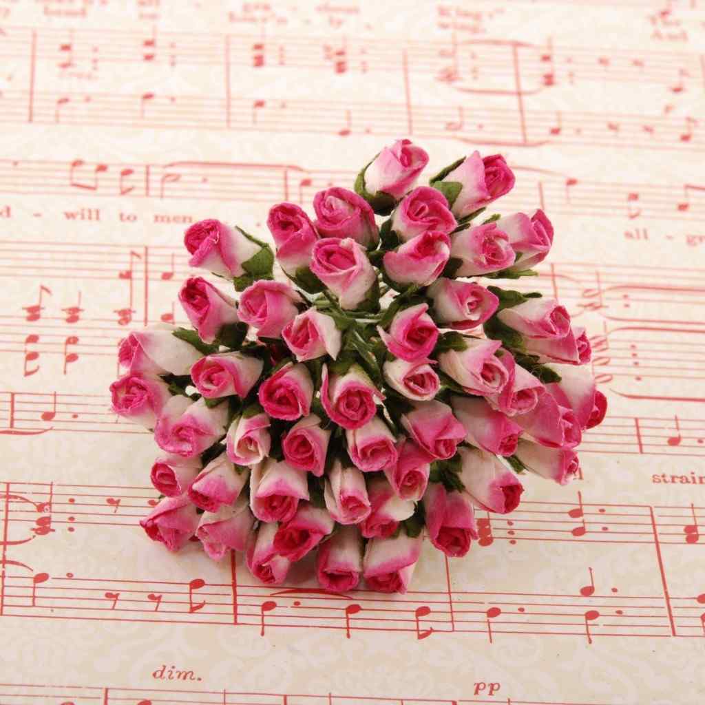 Pink And White Mulberry Paper Rose Buds Bud007