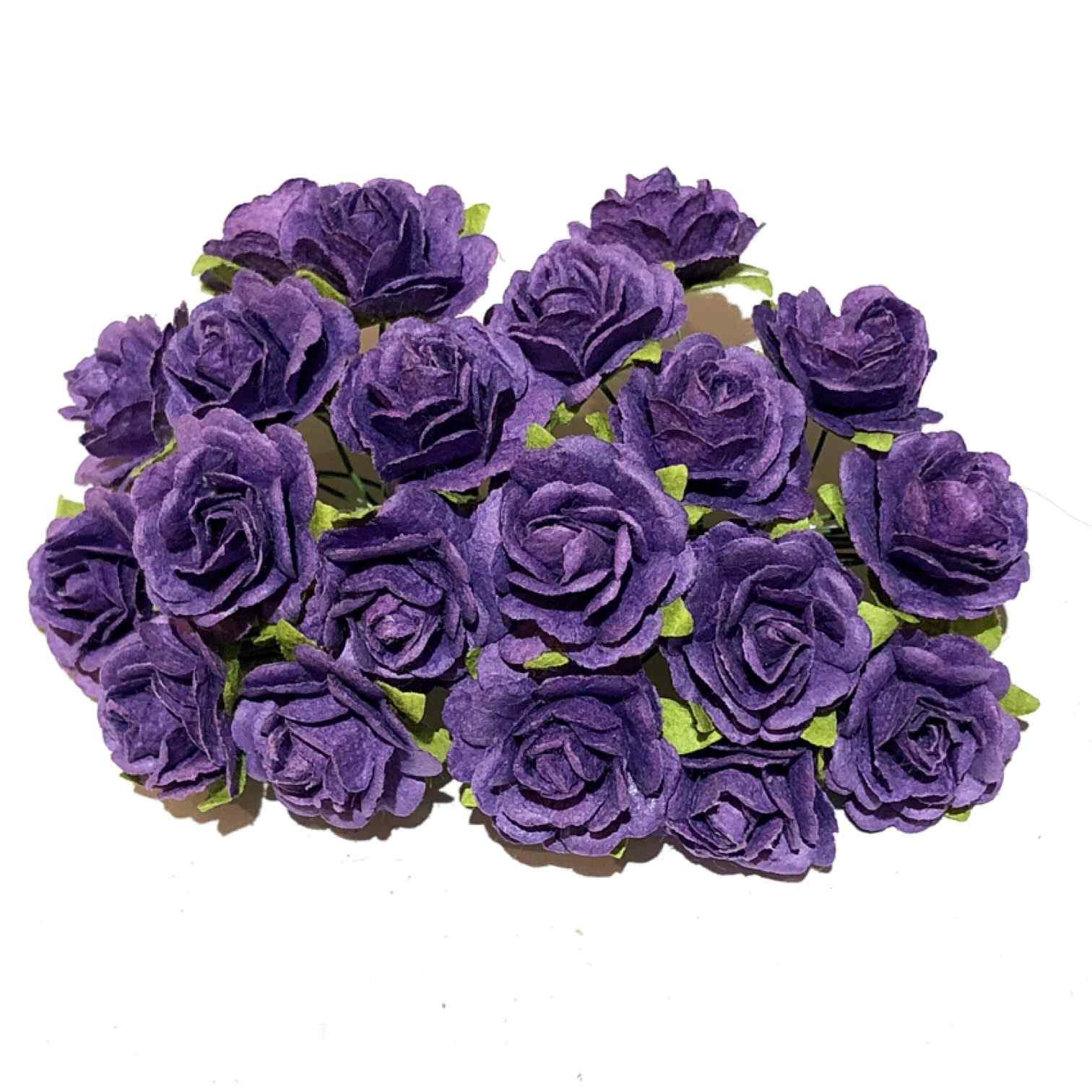 Deep Purple Open Mulberry Paper Roses Or043
