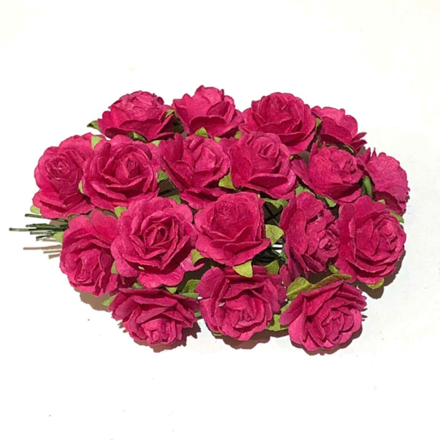 Bright Pink Open Mulberry Paper Roses Or041