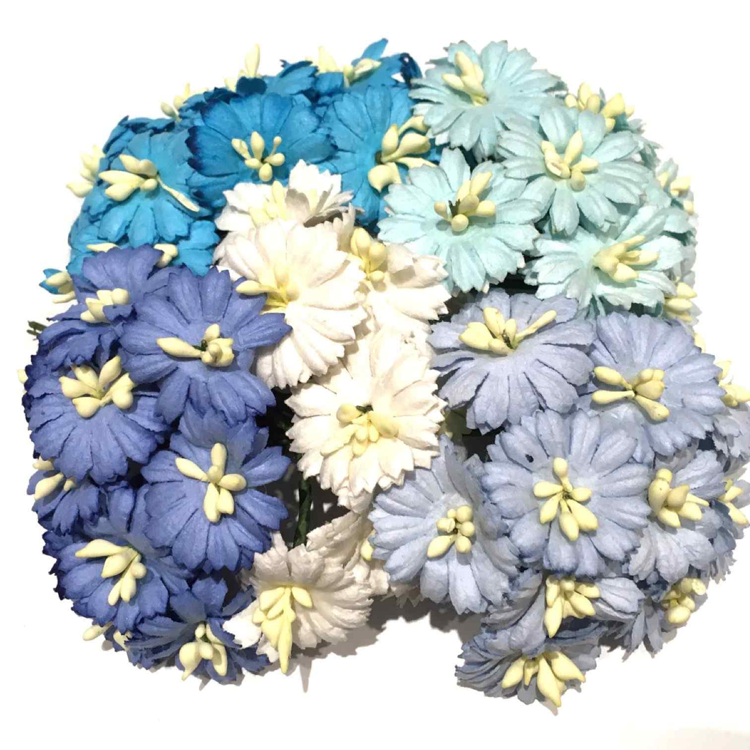 Bulk pack Mixed Blue Tones  Mulberry Paper Cosmos Daisy D007