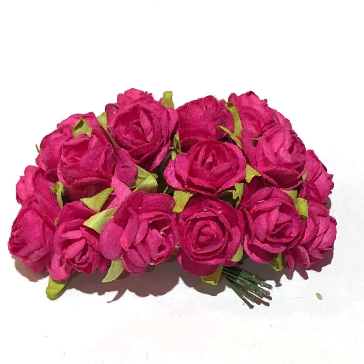 Bright Pink Open Mulberry Paper Roses Or099