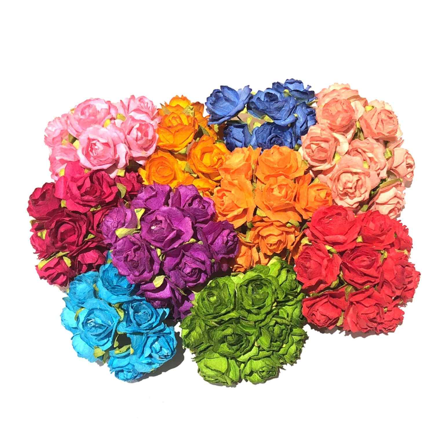 Bulk Pack of Brights Tattered Mulberry Paper Roses Tr025
