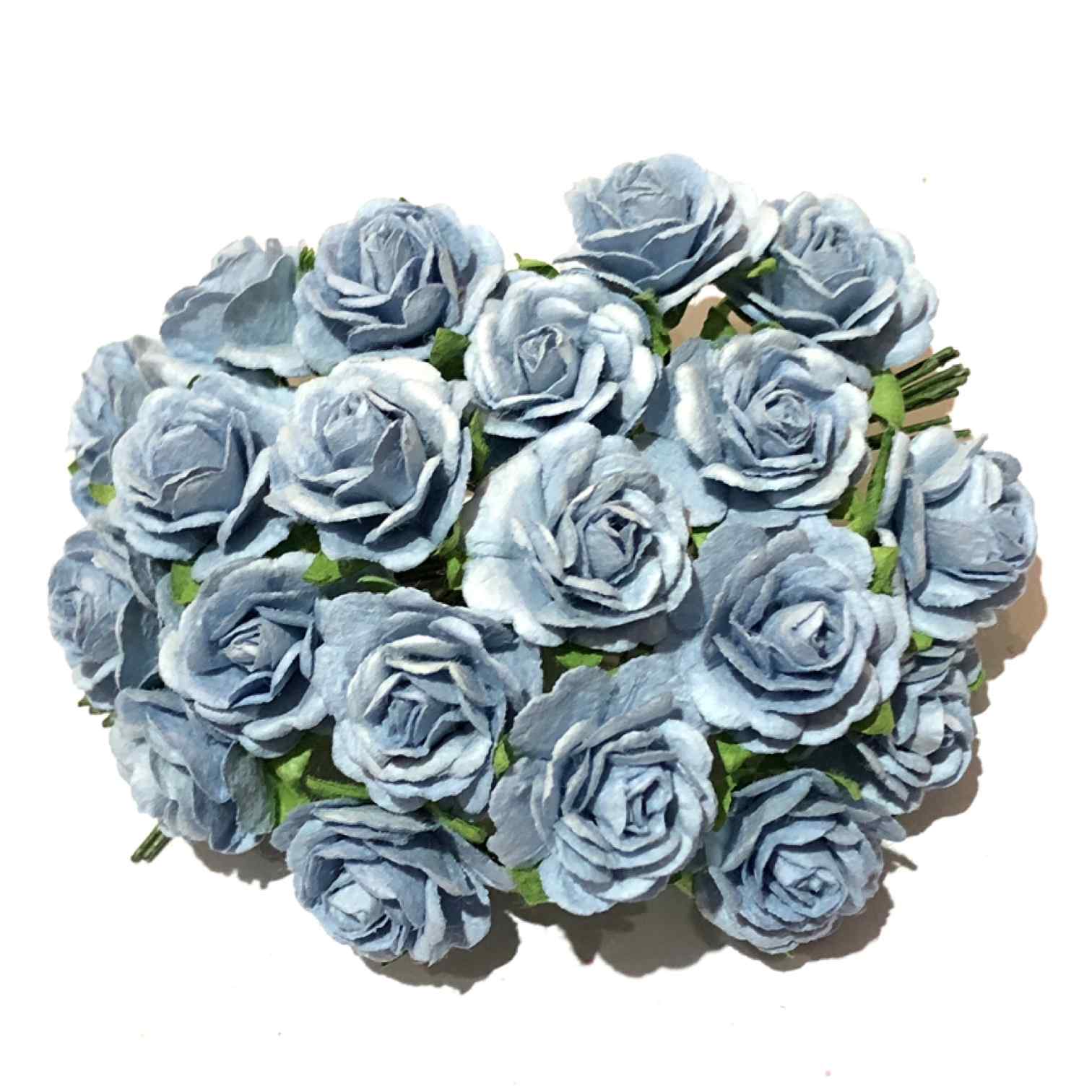 Dusky Blue Open Mulberry Paper Roses Or153