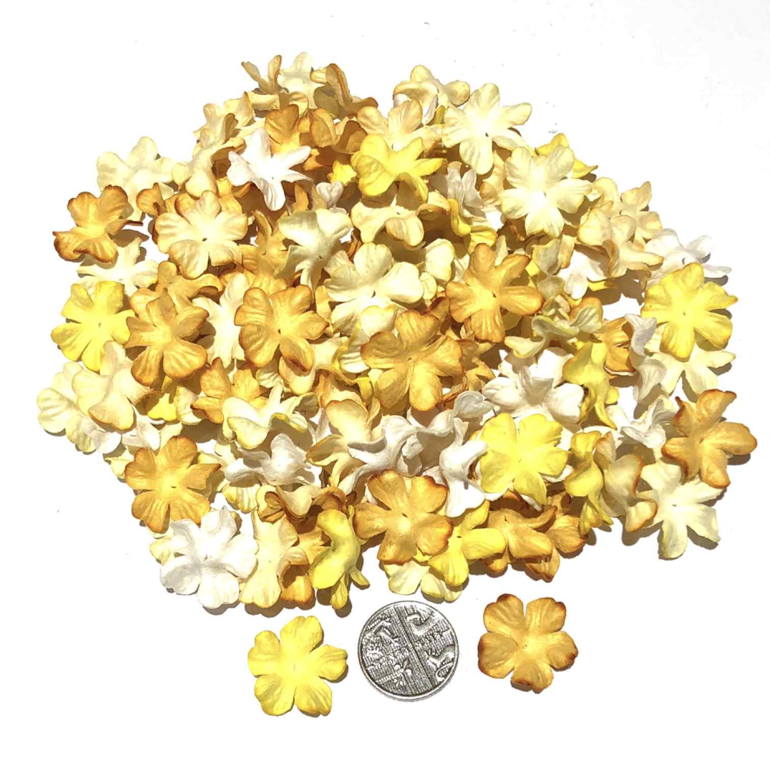 Golden Mix Mini Mulberry Paper Blooms Pbc152