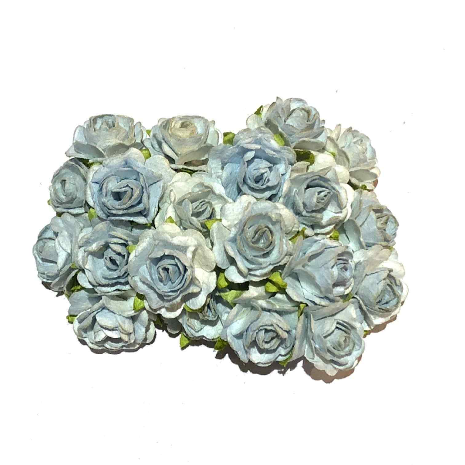 Dusky Blue Open Mulberry Paper Roses Or136