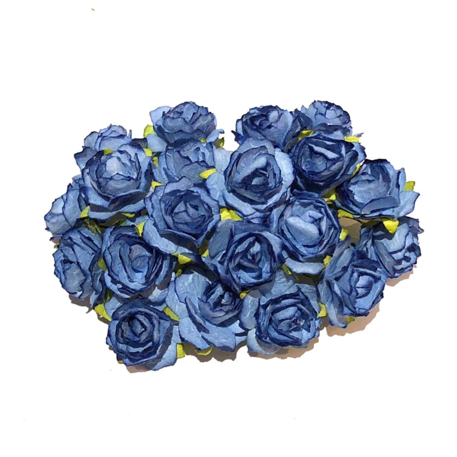 Blue Tattered Mulberry Paper Roses TR027