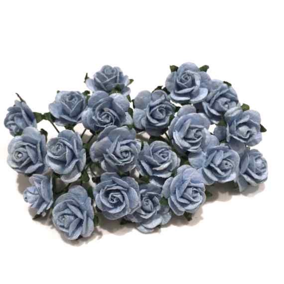 Dusky Blue Open Mulberry Paper Roses Or027